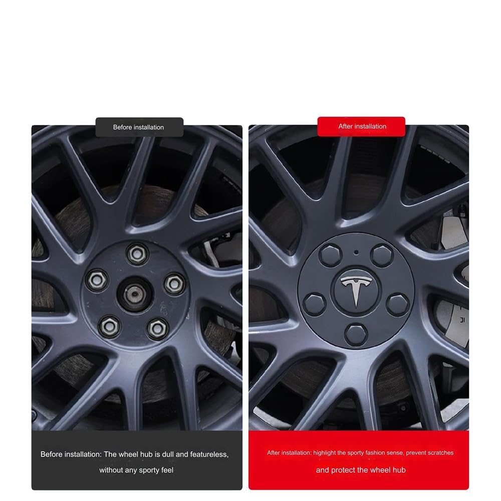 4 Pezzi Auto Coprimozzo per Tesla Model 3 Highland 2024, Coprimozzo Del Centro di Rotella Dell'auto Impermeabile Antipolvere Accessori per Lo Styling Del Logo Dell'Auto