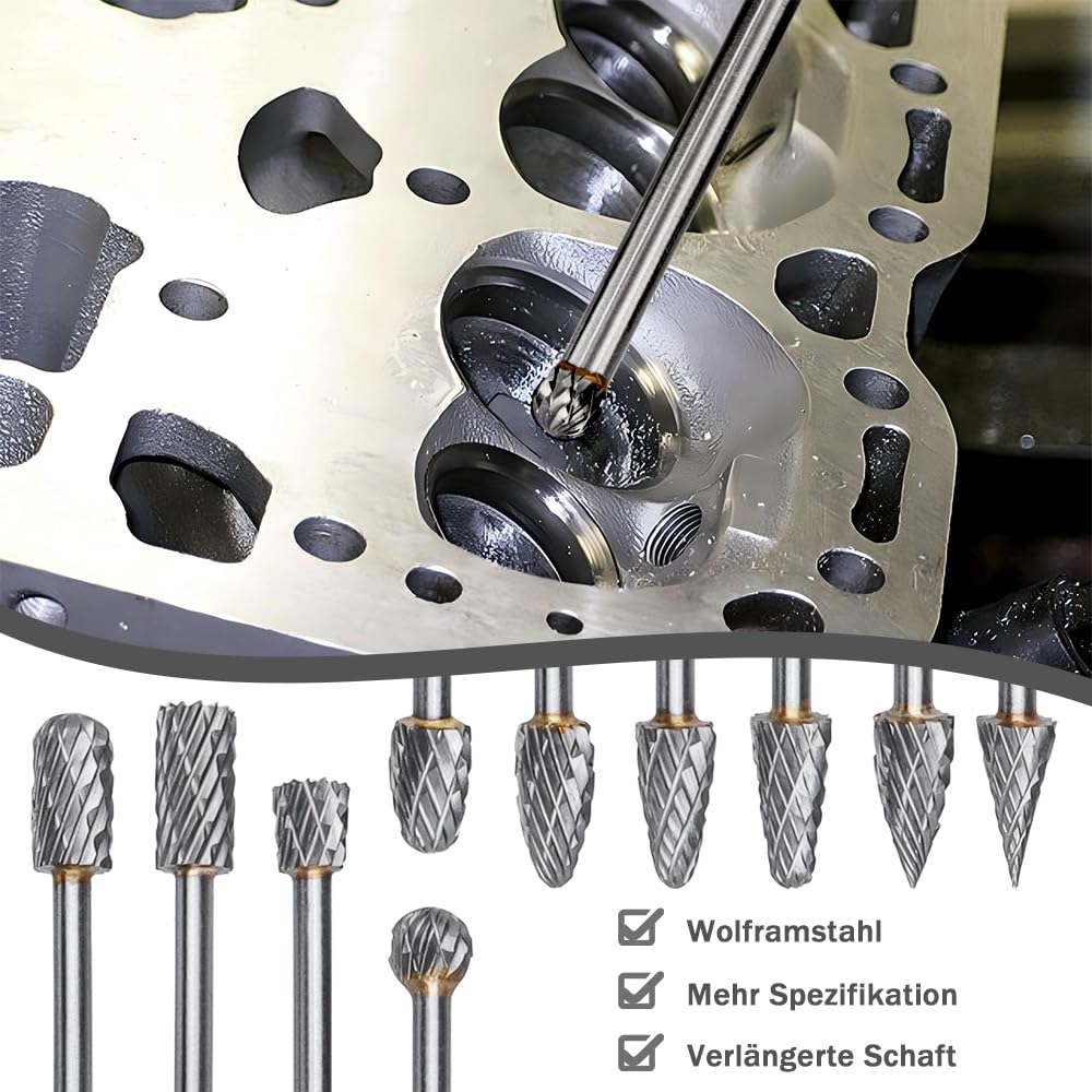 Treki 10 Stück 100mm Lang Hartmetall Frässtifte mit 3mm Schaft Wolframcarbid Fräser Fräsaufsatz für Akkuschrauber, Lang Hartmetallfräser Metallfräser Holzschnitzerei Bohrer Set für Holzarbeitung