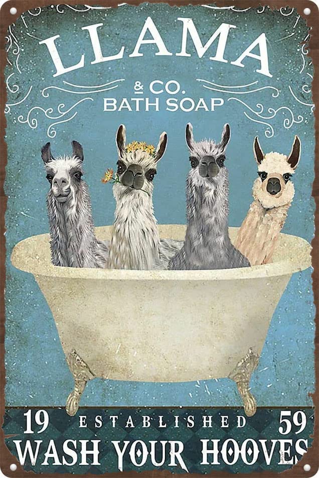 Retro Metal Tin Sign 8 X 12 Inches Llama Bath Soap Wash Your Hooves Funny Llama Wall Decoration,for Bathroom Bar,Restaurant,Cafe,Living Room,Bedroom,