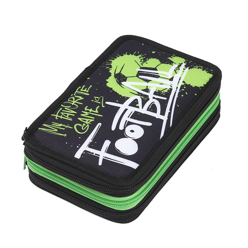 Veroa Pencil Case with 3 Compartments - Square, Green Football, L, Interesting โ image 1