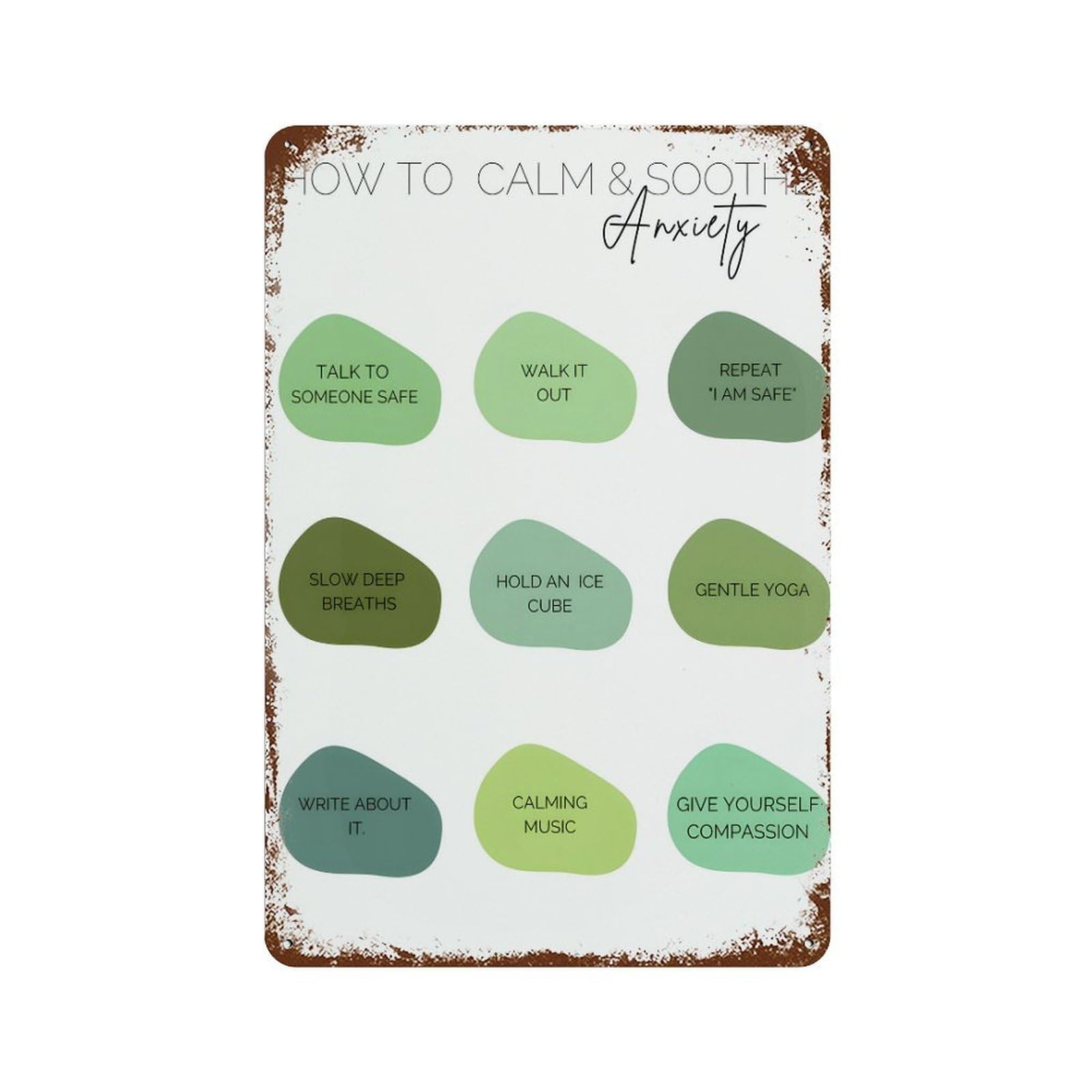 xiaoxiaoshen Calm And Soothe Anxiety Mental Health Wall Decor Art Metal Tin Poster Modern Home Decor Art Home Bar Shop Decorations Vintage Sign 30x20cm