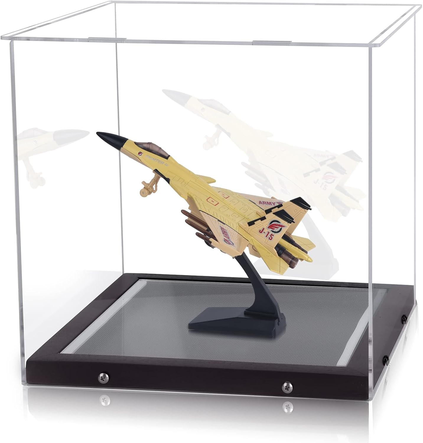 Figure Display Case, Clear Acrylic Display Box for Collectibles Action Figures Wooden Base with LED Light Showcase Memorabilia Display Case