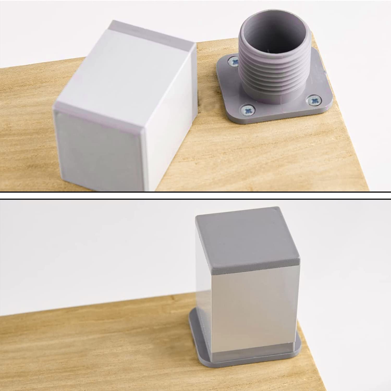 6 Piedini Regolabili Per Mobili | Gambe Regolabili In Lega Alluminio | Base Quadrata 40x40mm, Altezza 50mm (+15mm Regolazione) - Foto 2