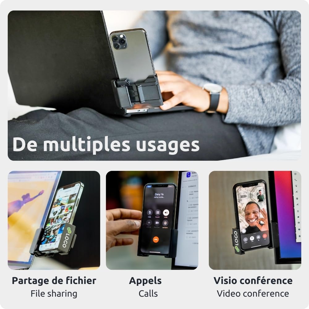 Support Téléphone PC Ajustable Universel pour iPhone Samsung Huawei Google Pixel Noir
