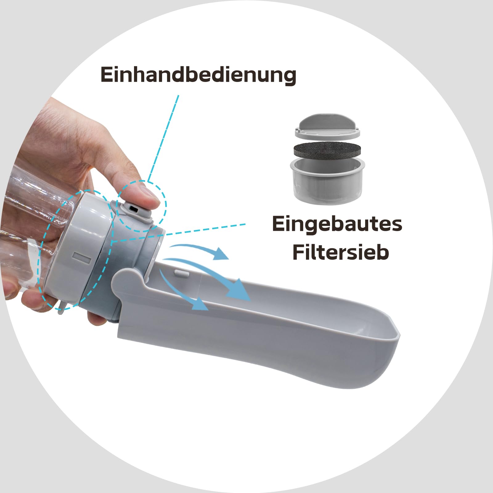 Faltbare Trinkflasche Hund für Unterwegs [Grau, 430ml] Tragbare Haustier Wasserflasche Wasserspender Wassernapf Freien Wandern Reisen Hundezubehör