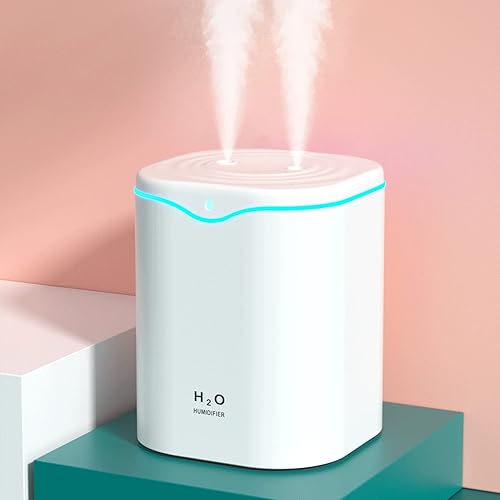 Miniatura 7 de YUHOME Humidificadores de doble pulverización de 2L con luz LED, humidificador de apagado automático de niebla fría, humidificadores de escritorio