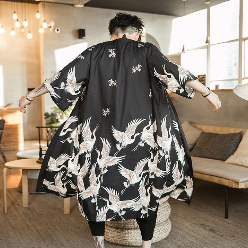 Shanghai Story Men Japanese Kimono Coat Loose Yukata Outwear Long Bathrobe Tops Vintage3