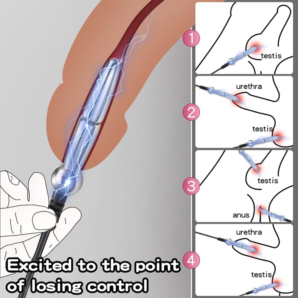 Heuceo Male Electric Shock Urethral Dilator Plugs with 3 Sizes Set, Metal E-stim Electrical Stimulation Urethral Sound Penis Torture Anal Plug Masturbation Rod BDSM Sex Toys for Men Couples Beginner