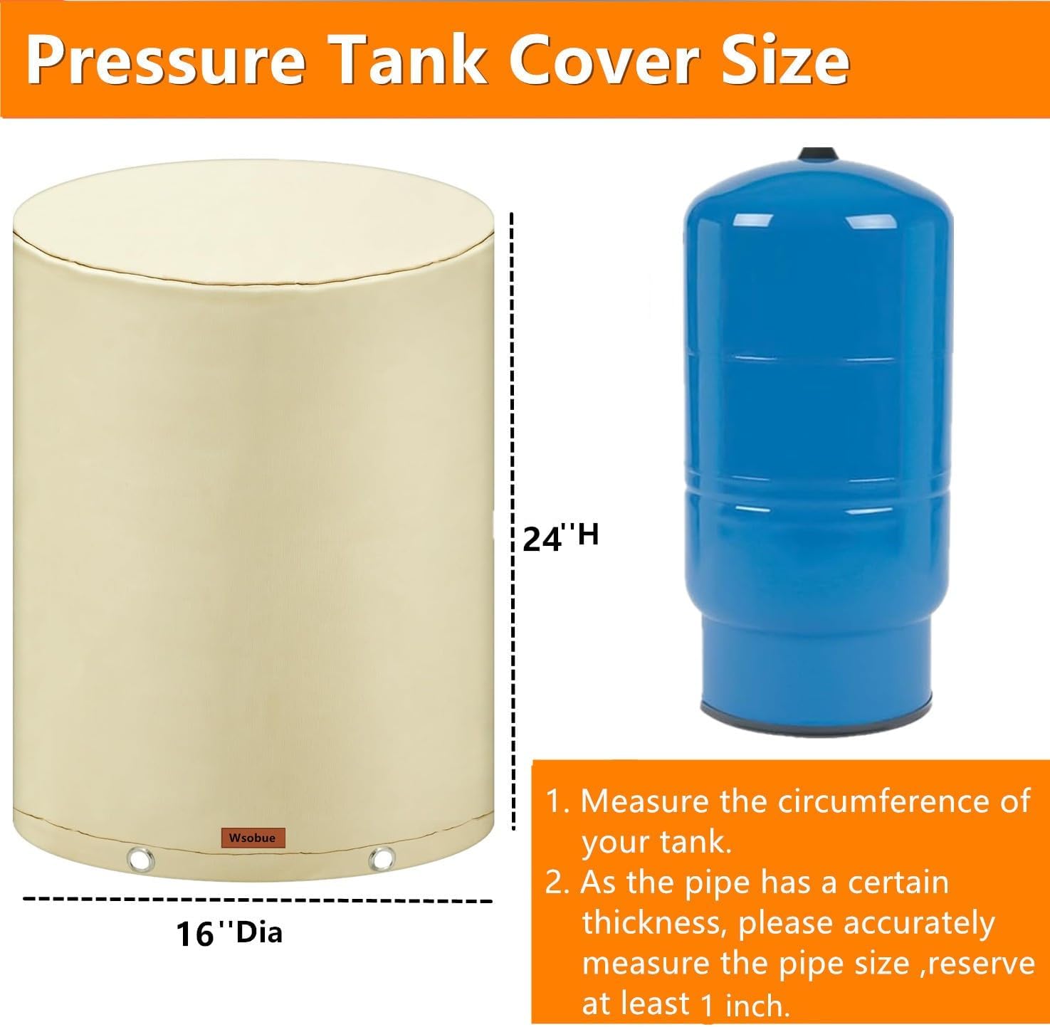 Round Pressure Tank Cover Insulation, Water Well Tank Covers Insulated, Well Pump Cover Insulated Freeze Proof for Winter (Beige, 16"Dia x 32"H)