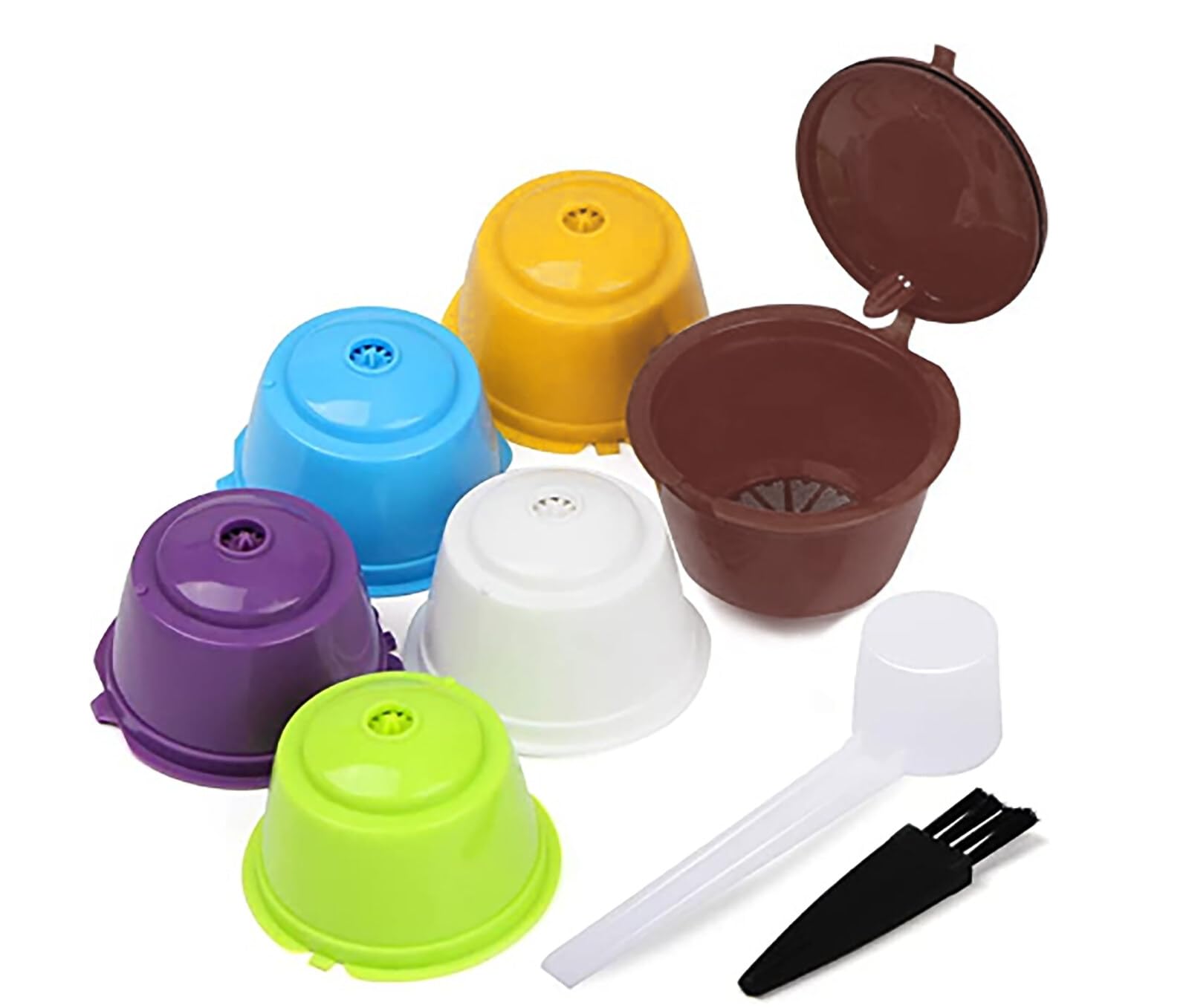 Cápsulas de café reutilizables Filtro de cápsula de café de repuesto para Dolce Gusto 6 filtros de cápsulas de café recargables de colores con cuchara y cepillo Juego