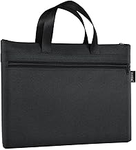 A4 Document Bag, Lightweight Office Zip Bag, 2 Pockets, Waterproof Oxford Document Storage Bag, Meeting Office, File Bag, School Stationary File Organizer (Black)
