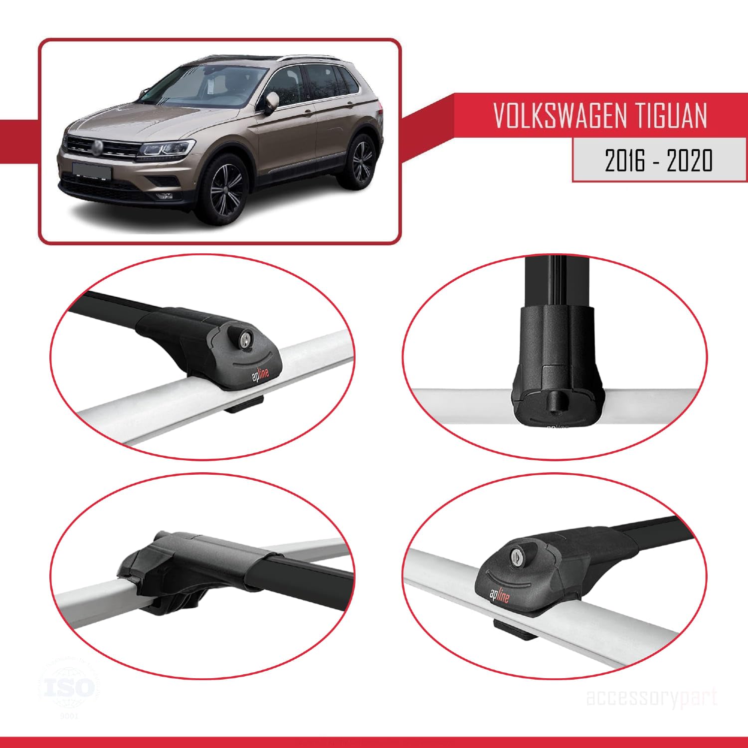 Compatibile con Volkswagen Tiguan 2 (AD1) Pre-Facelift 2016-2020 ACE-1 Barre Tetto Portapacchi Auto Barre Portatutto Nero Alluminio 2 Barre