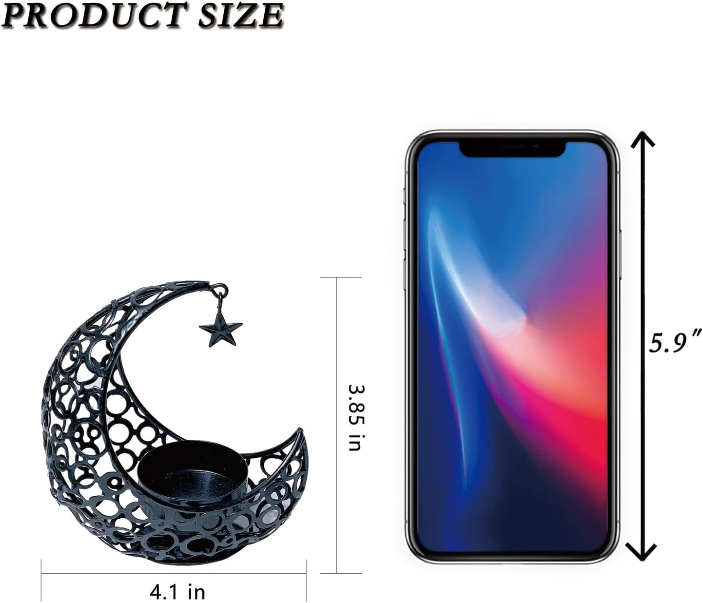 Moon Tea Light Candle Holder, Black Metal Decorative Candle Stand for Home Decor, Gift (2Pcs)