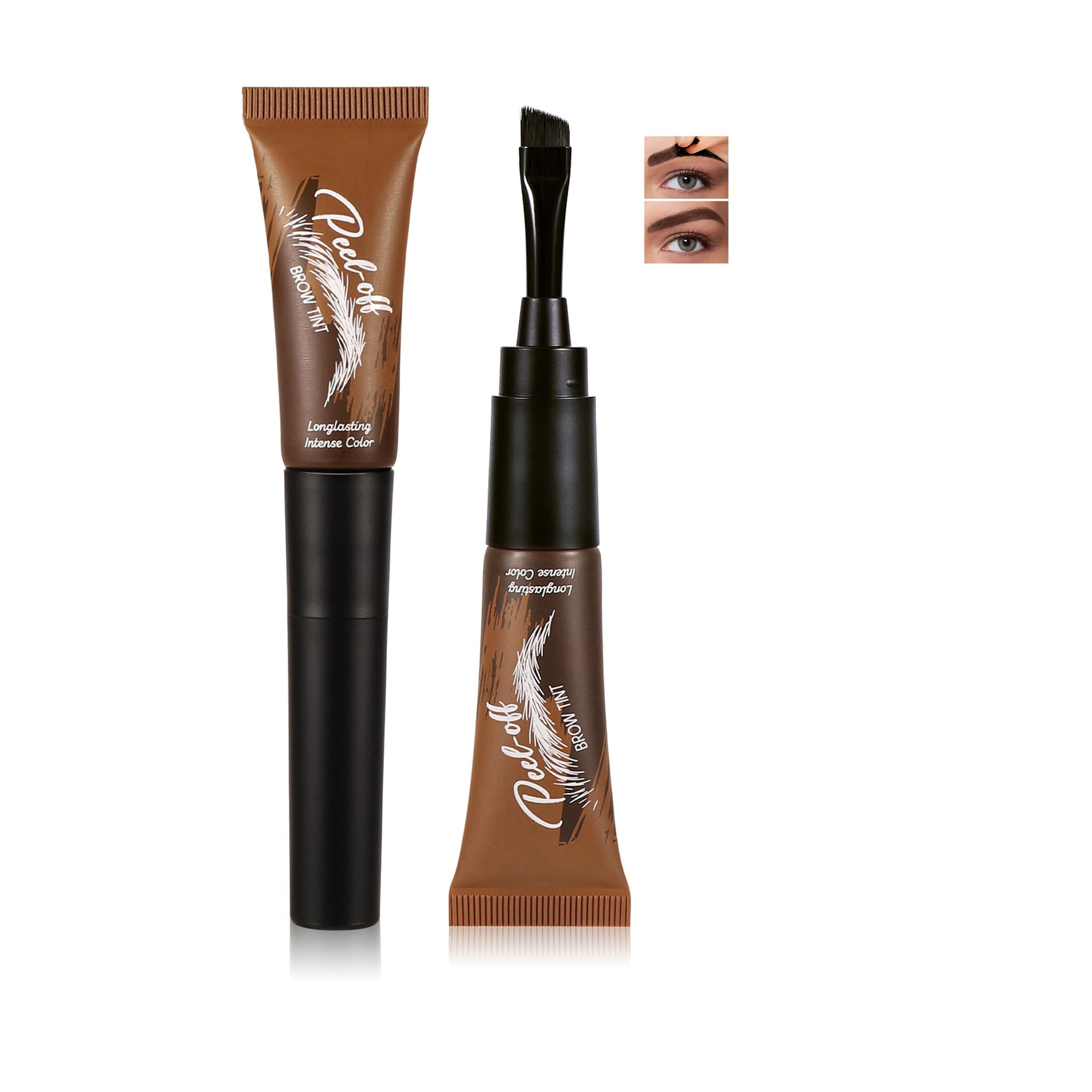 Longlasting Eyebrow Gel Peel Off, Brow Tattoo with 150°Small Curved Tray, Sweatproof & Waterproof Brow Gel Natural Eye Makeup for Women Create Fuller & Defined Brows Makeup, #02 Espresso