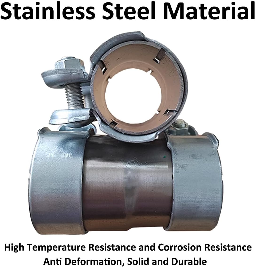 Exhaust Pipe Clamp 45mm to 55mm Reducer Exhaust Band Clamp Stainless Steel Exhaust Pipe Connector with Butt Joint Double Exhaust Clamp