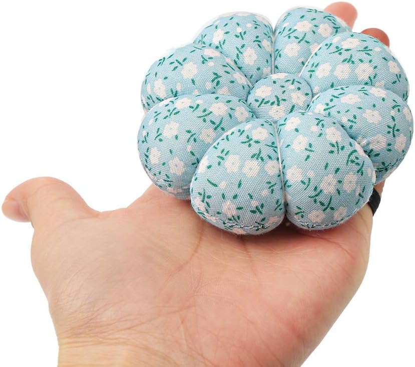 Wrist Pins Cushions Sewing Needle Pincushions Holder with Elastic Band Wearable Pumpkin Pincushion for Sewing (Blue)