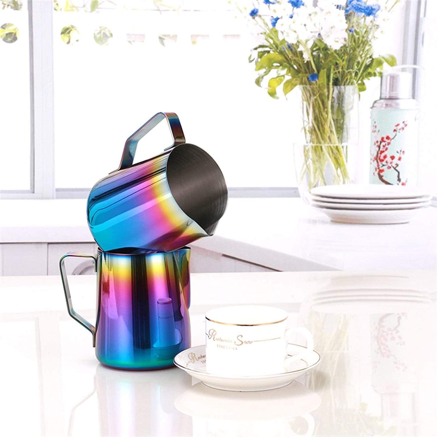 Milchgießer Creamer -Schaumkrug Schaum Schaum -Jug -Espresso Kaffee Krug Barista Craft Kaffee Latte Milch Schaum Krug Edelstahl Farbenfrohe Pitcher Becher (Size : 350ml)