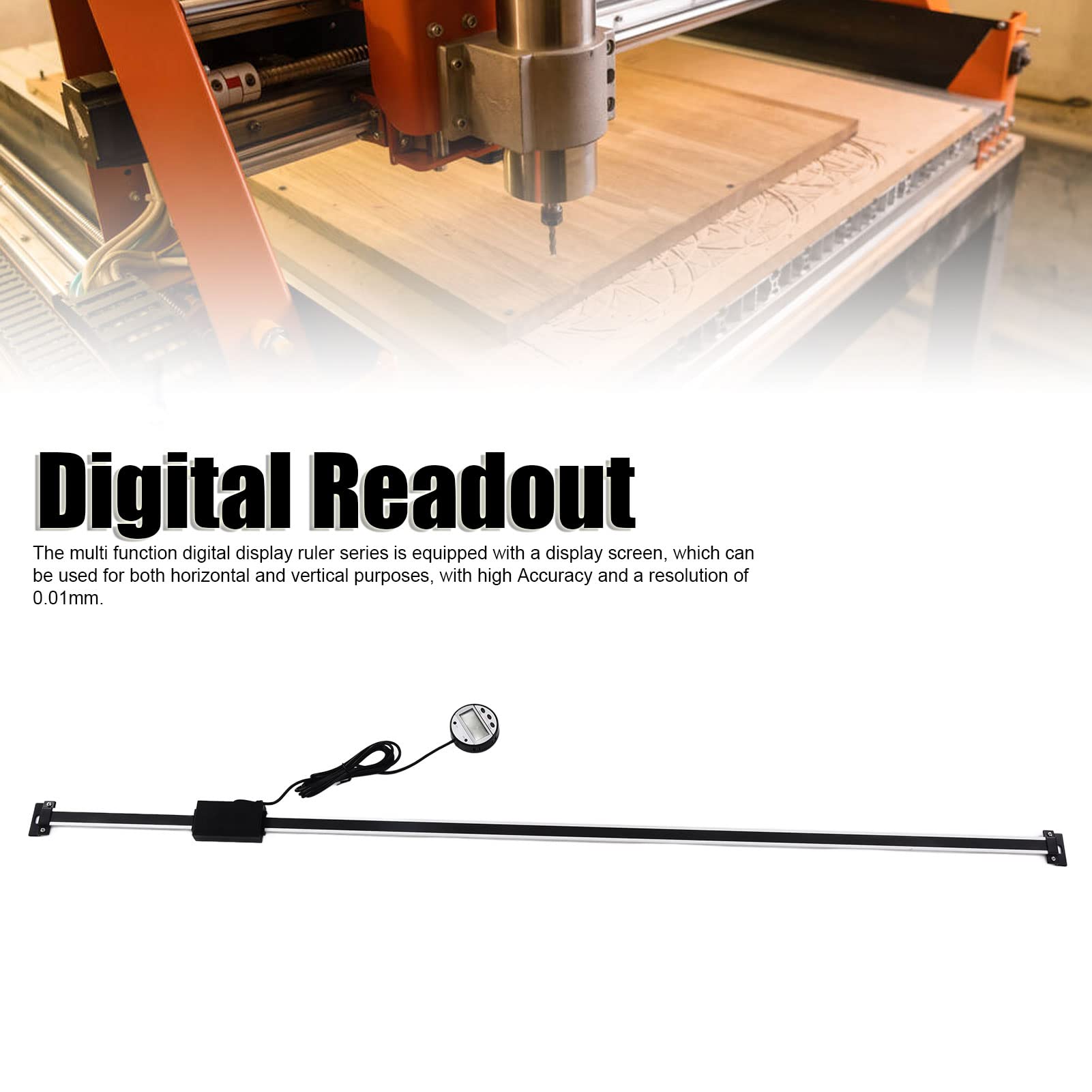 Cocoarm Lectura Digital Lectura Digital Lineal de Aleación de Aluminio de Acero Inoxidable de 0 a 1000 Mm Resolución de 0,01 Mm Pantalla Magnética Imperial Métrica para Torno Fresadora Cepilladora