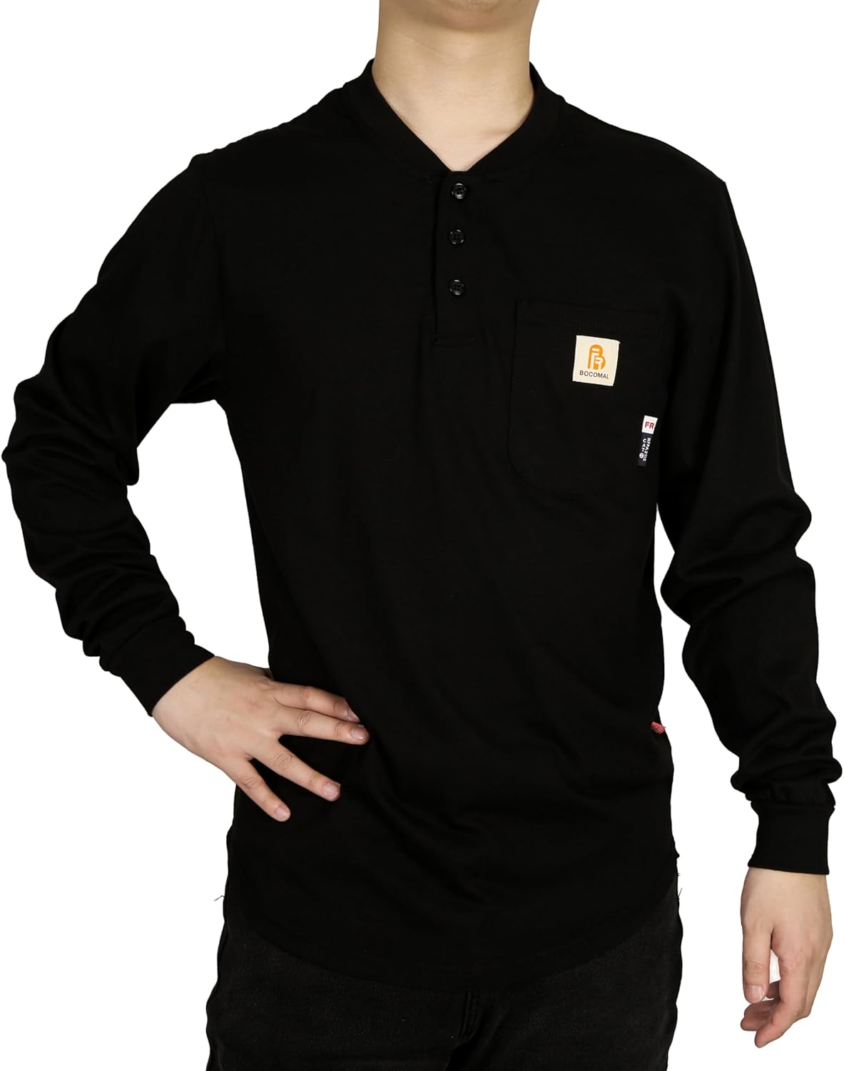 BOCOMAL FR Shirts 6oz Lightweight Flame Resistant Long Sleeve Henley Shirt Fire Retardant Workwear NFPA2112 CAT2