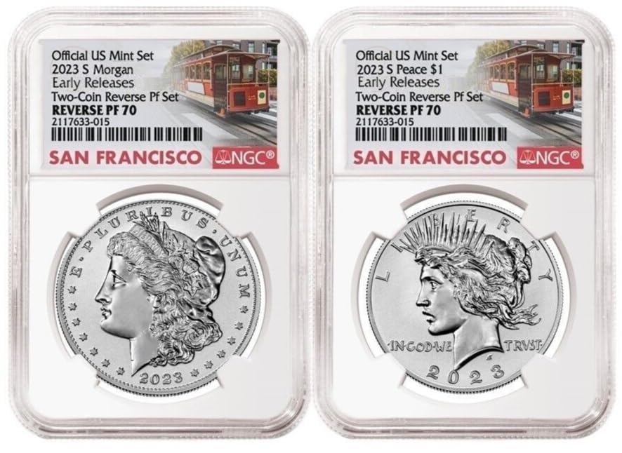 2023 S 2023-S Reverse Proof $1 Morgan and Peace Dollar 2pc PF70 Label will Vary $1 NGC PF-70