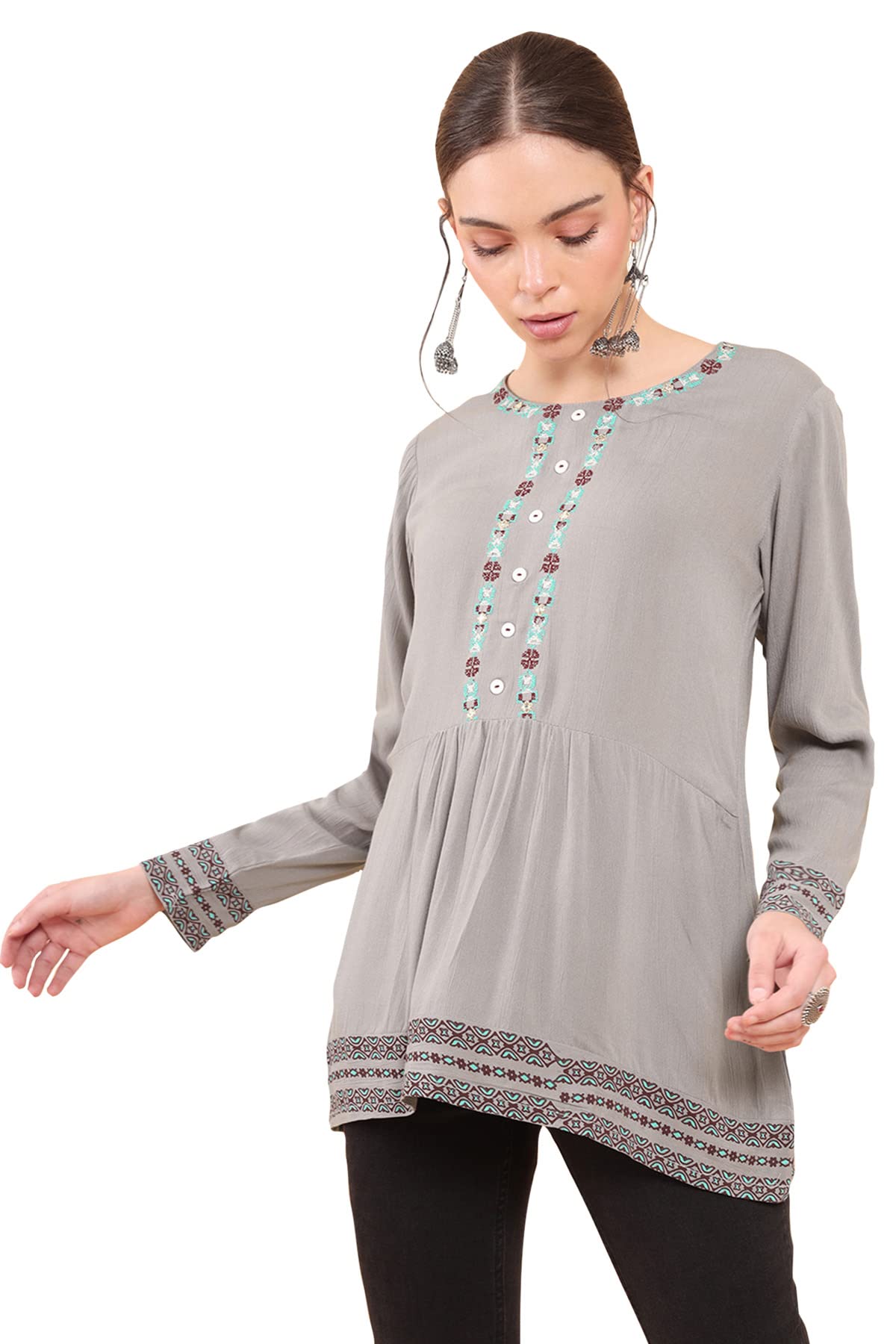 soch Women Grey RayonBlend Embroidered Tunic-picture-14