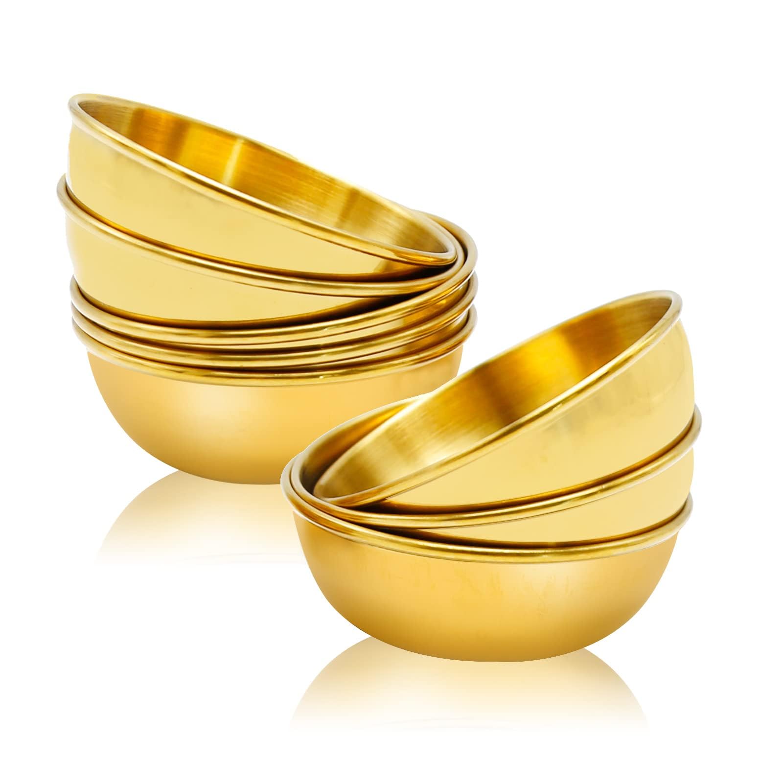 Hoypeyfiy 8 Pack 9cm Stainless Steel Sauce Dishes 4.3oz/120ml Mini Individual Sauces Bowl Round Seasoning Food Dipping Bowls Dishes Appetizer Plates for Home Restaurant (Gold)