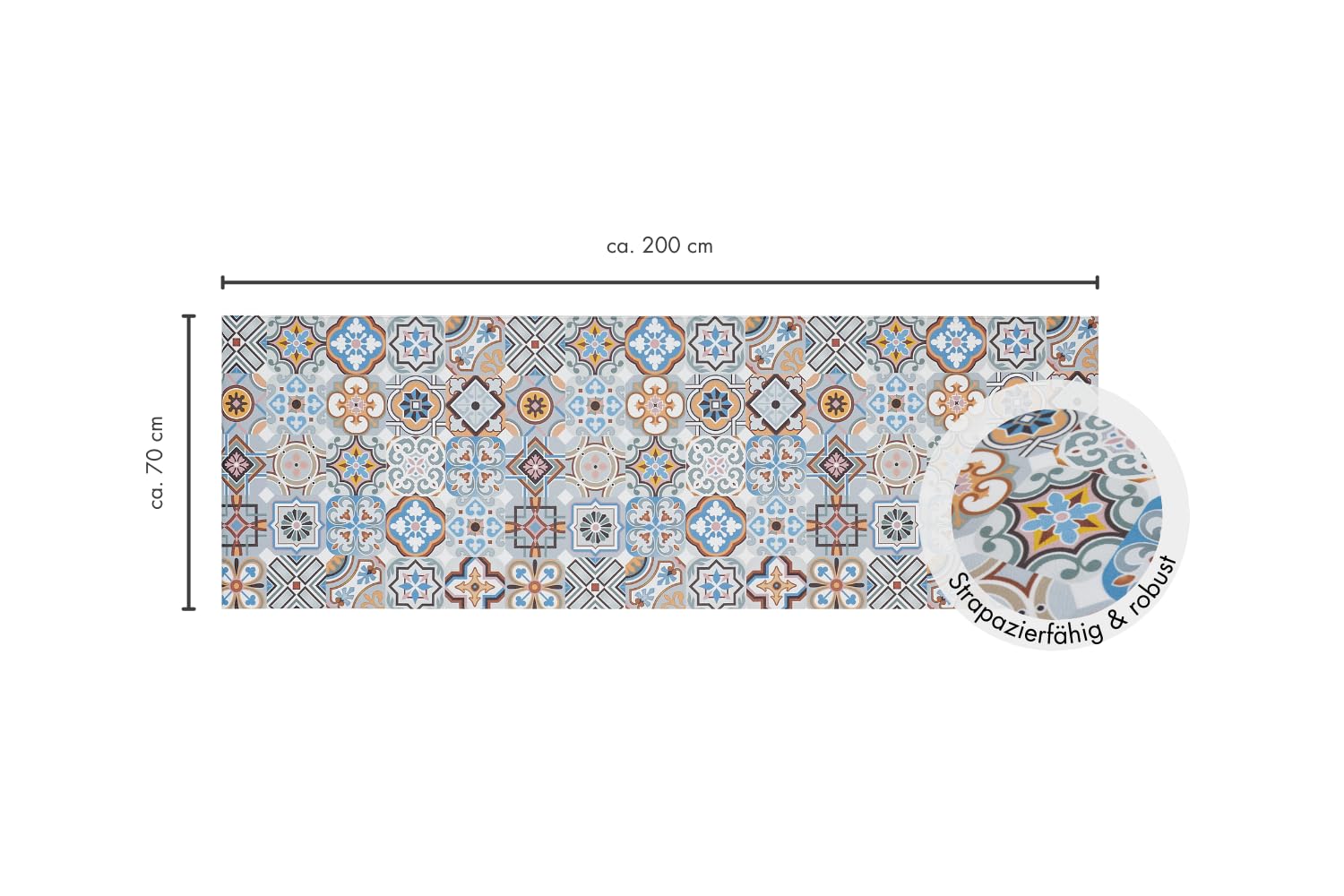 andiamo Tapis de Couloir Marrakech avec Dos antidérapant – Tapis de Cuisine et Couloir - 70 x 200 cm - Bleu Gris
