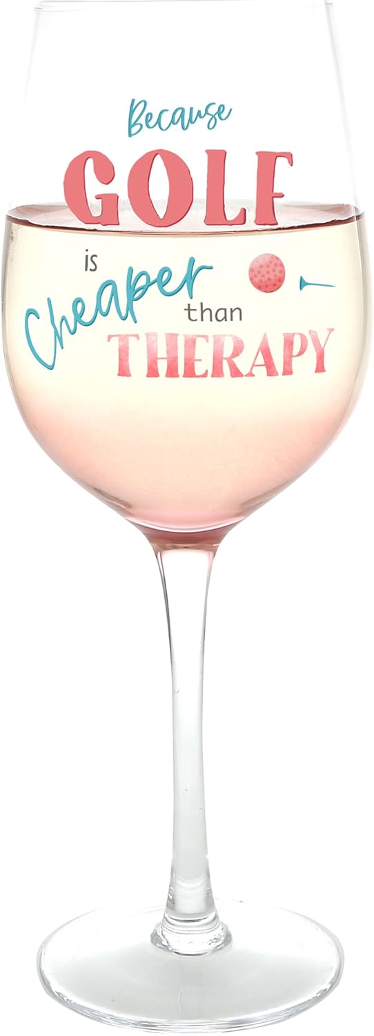 Pavilion Gift Company – Golf Is Cheaper Than Therapy – 16 Oz Stemmed Wine Glass Humor Funny Golf Lover Gift Novelty