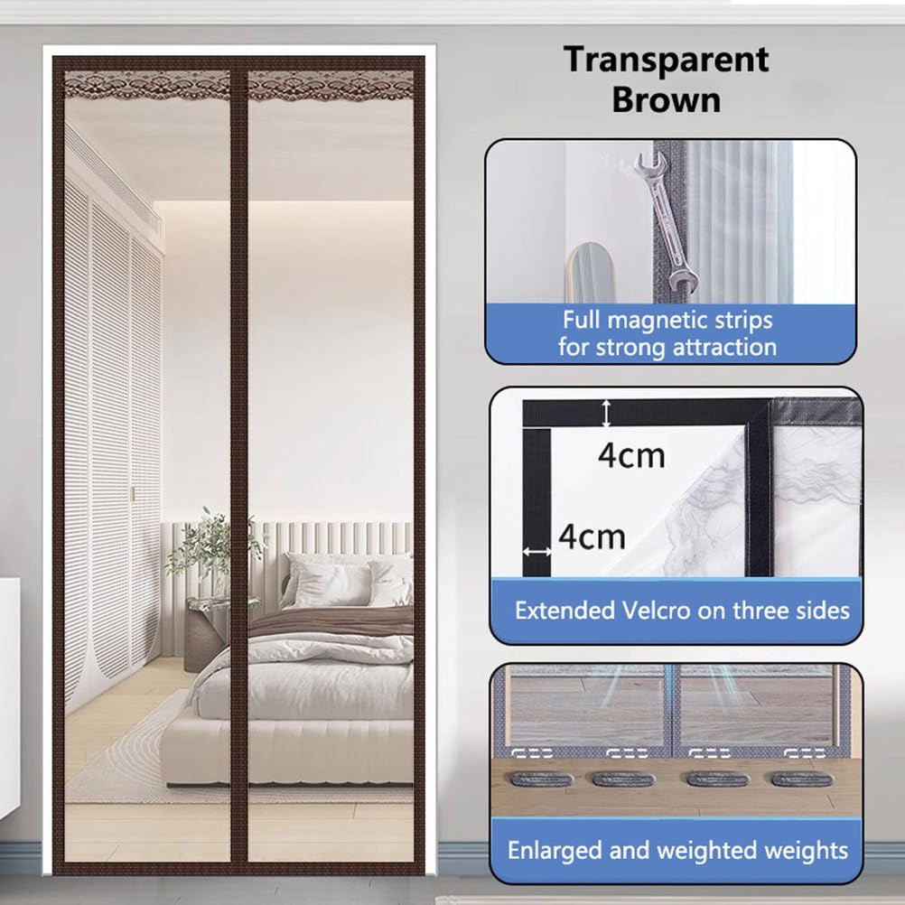 Transparenter magnetischer Fliegengittervorhang für Schlafzimmer & Veranda – Insektenschutzgitter mit automatischem Schließen, langlebig, Insektenbarriere, einfache Installation, 160 x 220 cm