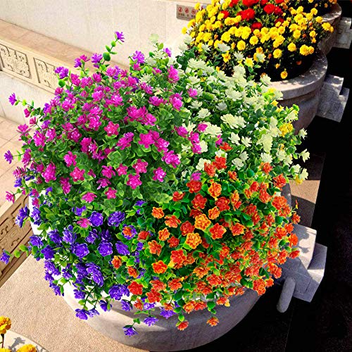 Artbloom 12 Bundles Outdoor Artificial Flowers Uv Resistant Fake Boxwood Plants, Faux Greenery For Indoor Outside Hanging Plants Garden Porch Window Box Home Wedding Farmhouse Décor (Orange Red) #TOP2