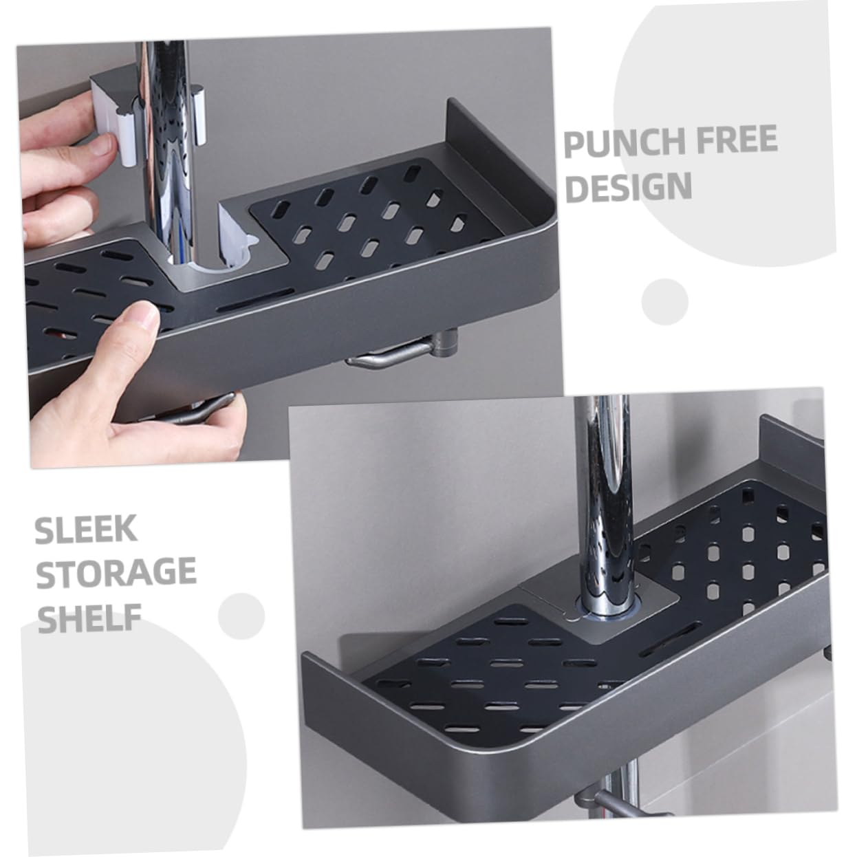 2pezzi Mensola Doccia senza Foratura Organizer per Asta Doccia Scorrevole Porta Sapone e Shampoo Supporto in Bagno