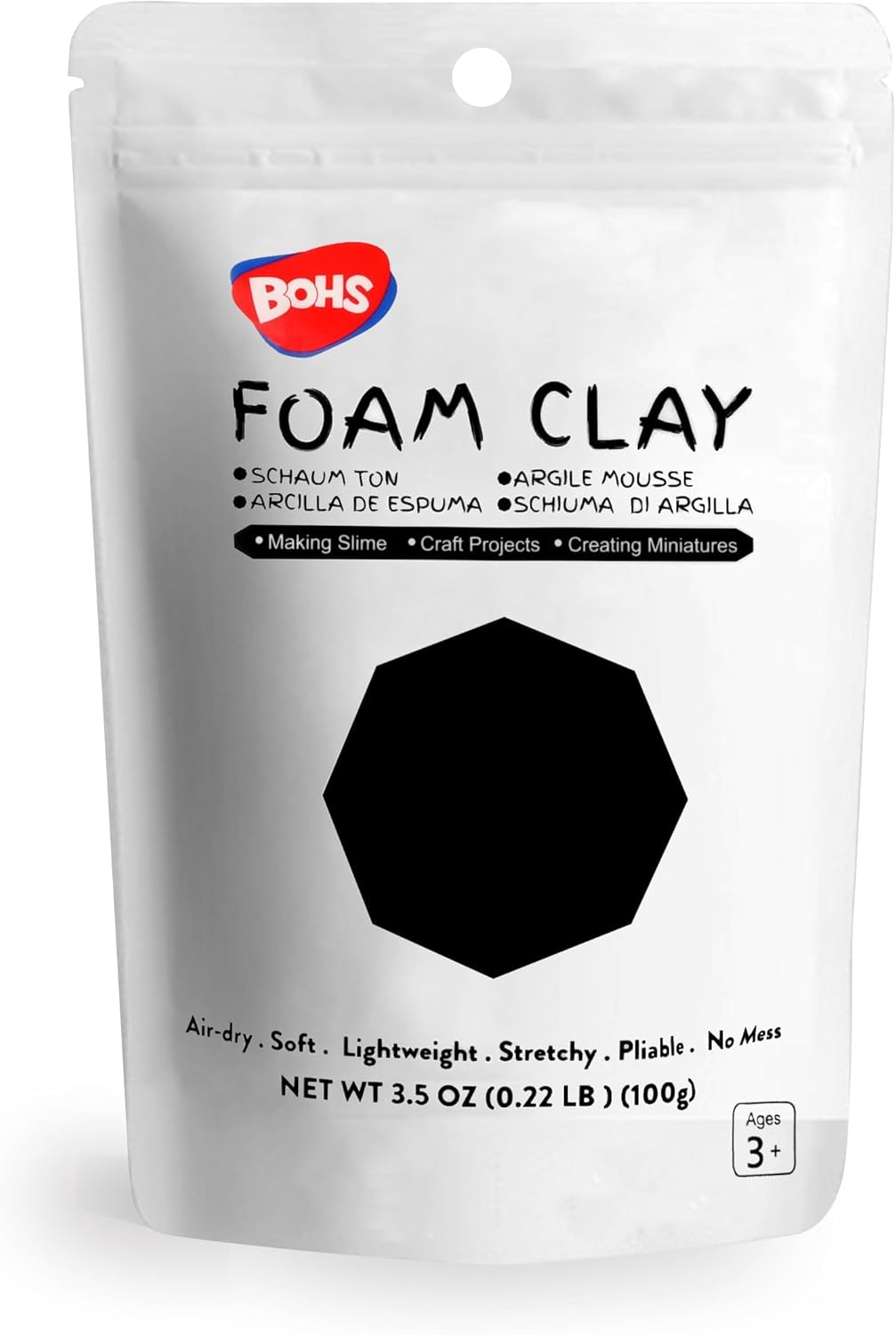 BOHS Black Foam Clay - Squishy,Soft, Air Dry -for School Project,Cosplay,Fake Bake, Slime Supplies-100 Grams