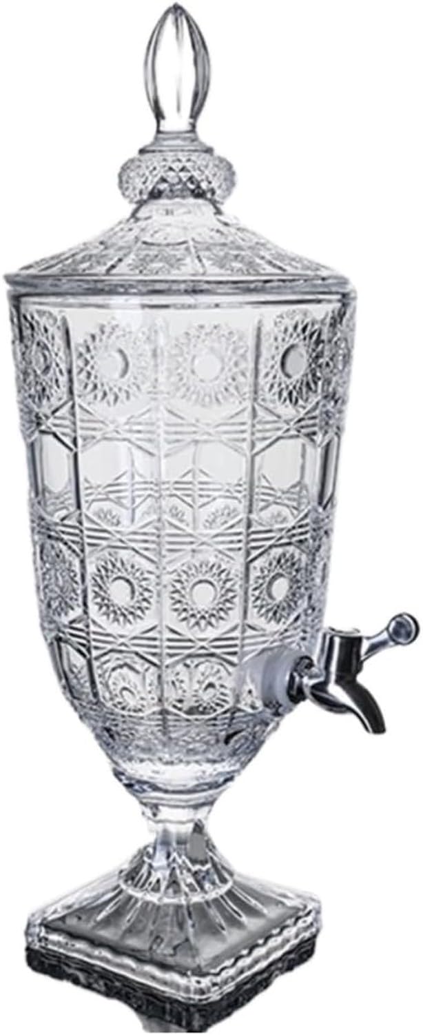 XIUNYIE Glass Drink Dispenser With Spigot, Juice Server For Parties, Beverage Container For Water Beer, Transparent, 17x48cm