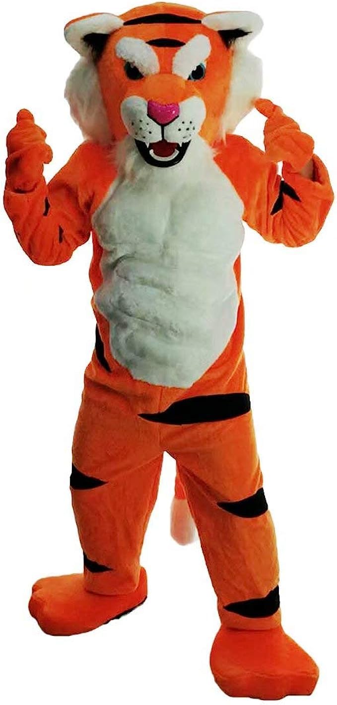 Orange Tiger Wildcat Mascot Costume Adult Size for Men & Women with Built-in Fan Inside the Head