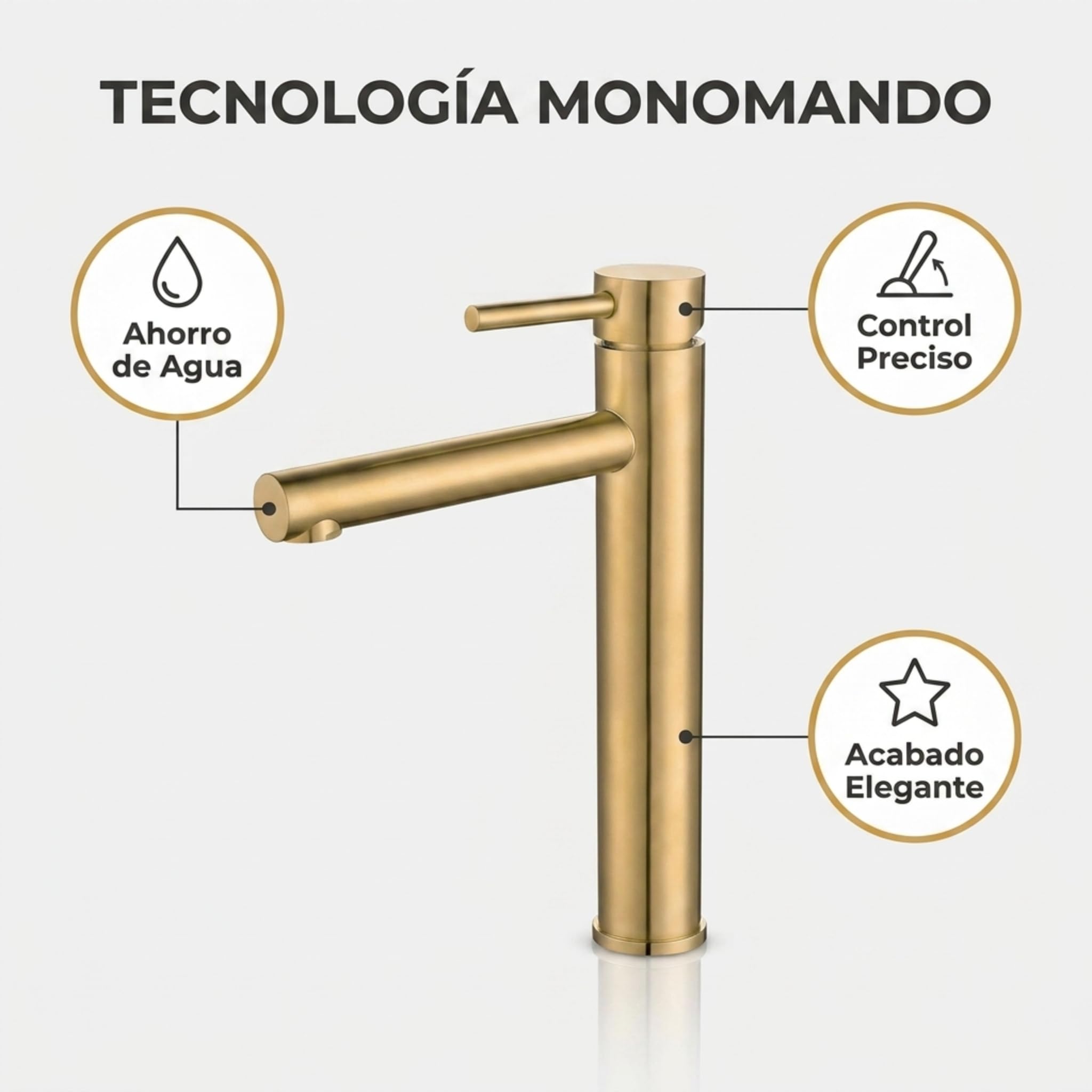 VALAZ Rubinetto Bagno Lavabo Alto Dorato Spazzolato Protezione PVD | Miscelatore Lavabo Bagno Acqua Fredda e Calda, Risparmio Acqua | Installazione Facile | Ottone, Inossidabile, Serie Palancia