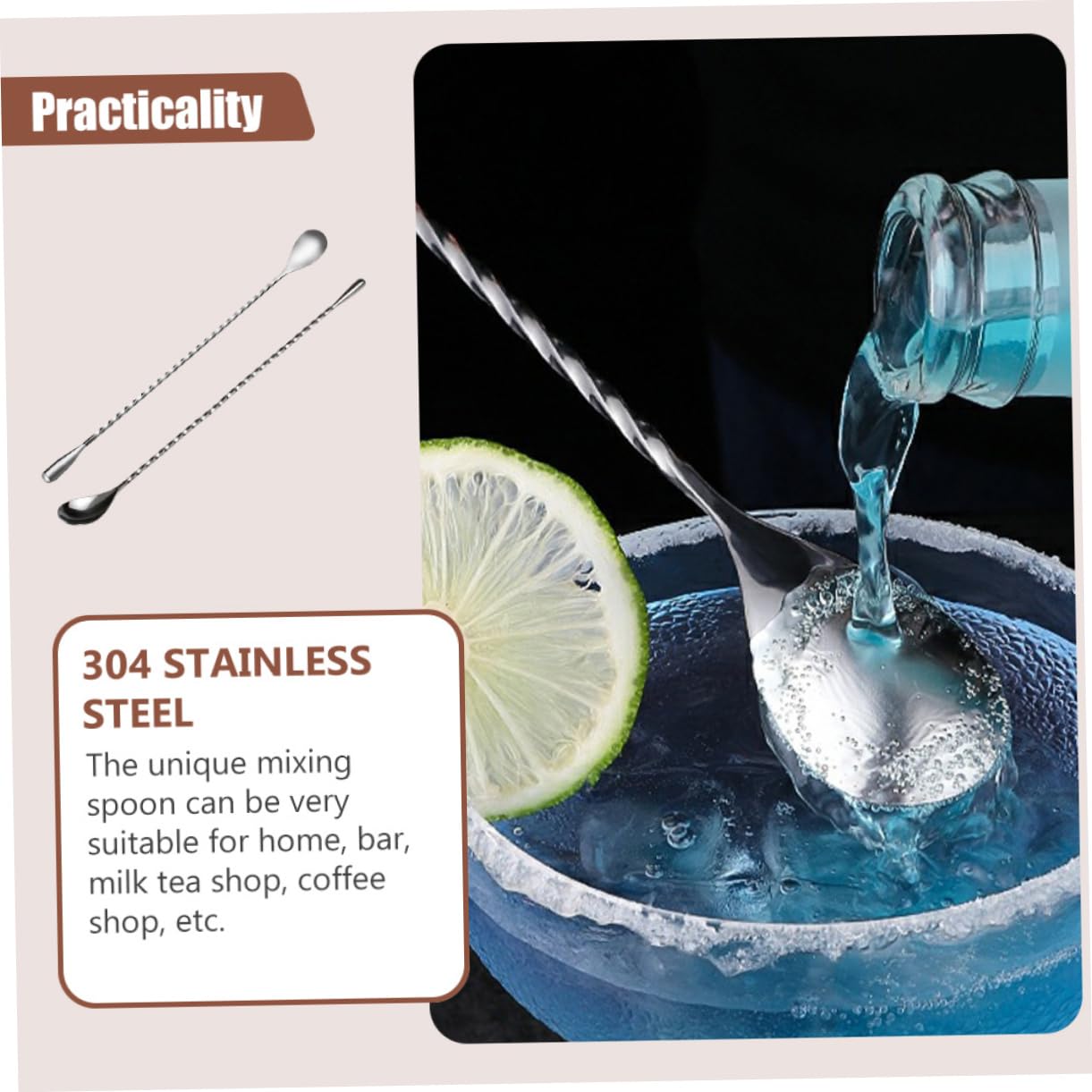 MAGICLULU Juego De 3 Elegantes Cucharas Mezcladoras En Espiral De Acero Inoxidable Para Cócteles Suministros De Bar 2 Unidades X 3