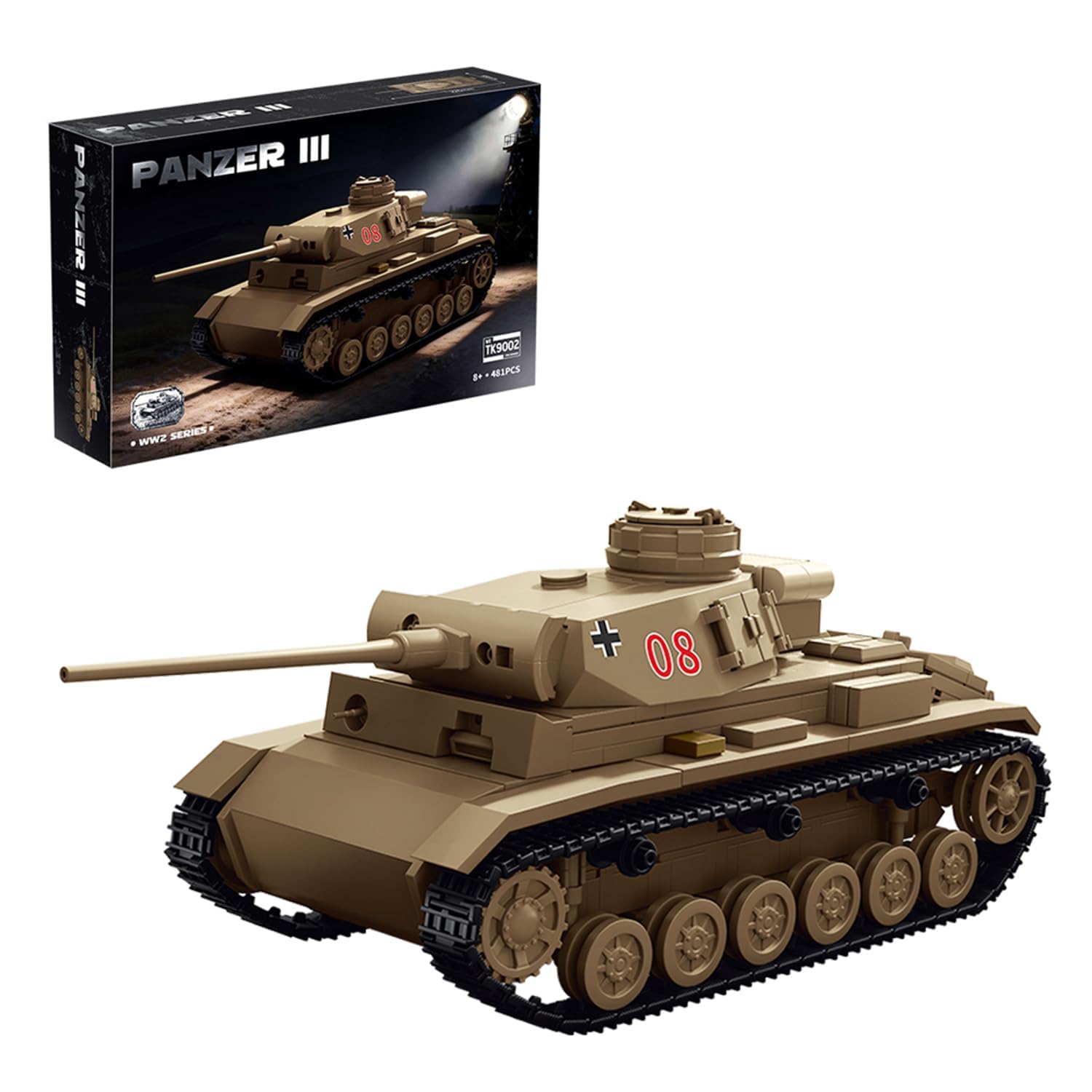 PNNP Tank Building Blocks Set, 481PCS Military Panzer III Tank Building Kit, WW2 Heavy Army Battle Tanks with Detailed Interior, Army Tank Construction Set, Military Historical Collection for Adults