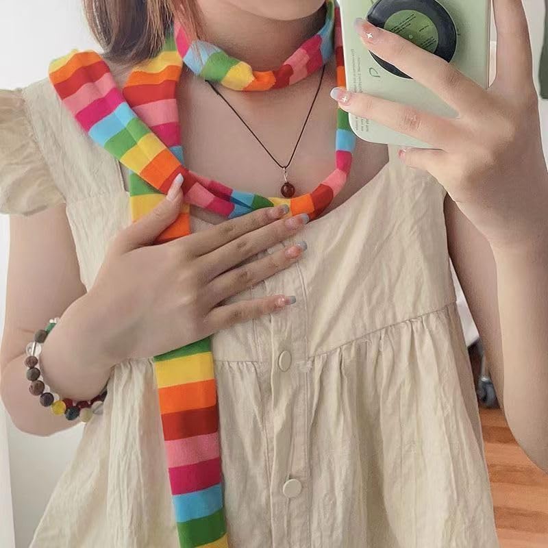 Y2k Scarf for Women Girls Long Skinny Striped Scarf Belts Cute Kawaii Japanese Harajuku Alt Emo Acubi Accessories2