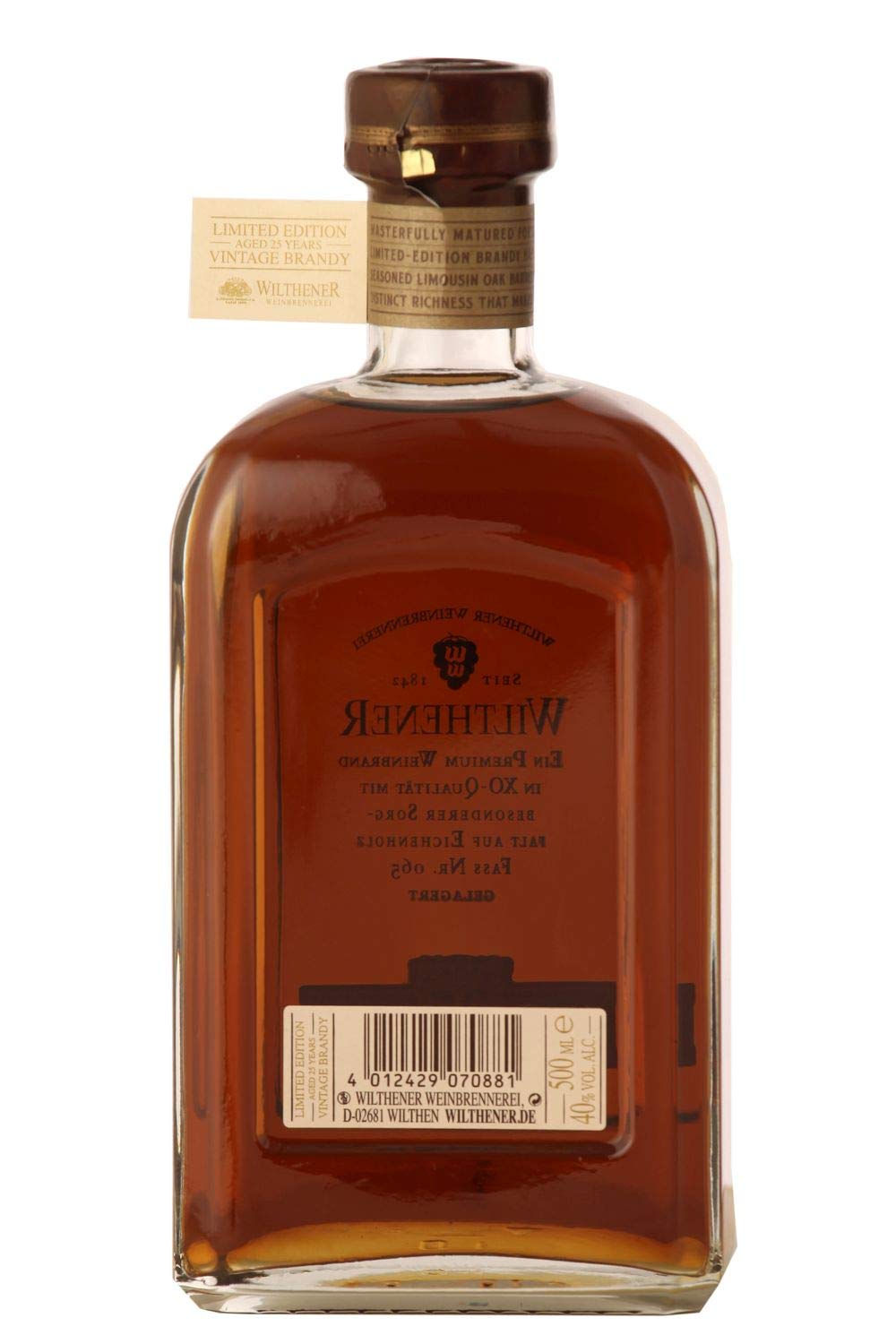 WILTHENER Jubiläumsedition I Premium Weinbrand in X.O.-Qualität I 25 Jahre gelagert I Limitierte Edition I Geschenkpackung I 40% vol. I 0,5 l