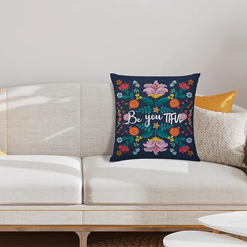 Miniatura 3 de Littlefa Funda de cojín de flores retro con diseño de flores, para decoración de salón, dormitorio, para niñas, amigos, hija, sobrina, mujer  Be You