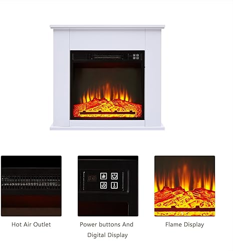 Miniatura 6 de Taygate Chimenea eléctrica de 25 pulgadas, 1400 W, calentador de chimenea, estufa independiente con control remoto y llamas realistas