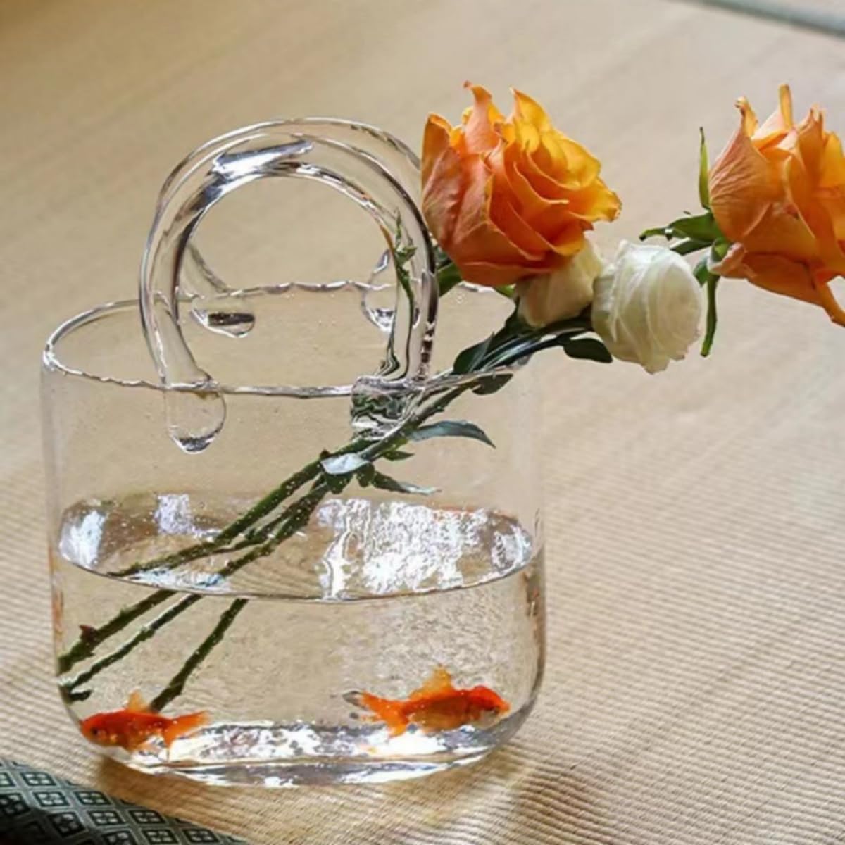 Handbag Glass Purse Vase,Cute Clear Glass Vase for Centerpieces, Bedroom,Office Table Decor,Wedding Events,Gift & Small Fish Tank (Transparent)