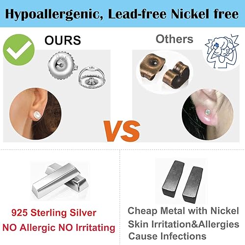 Miniatura 9 de 2 pares de aretes de rosca de plata de ley 925 para tachuelas, hipoalergénicos con rosca para aretes para poste roscado de 0.032 pulgadas (plateado)