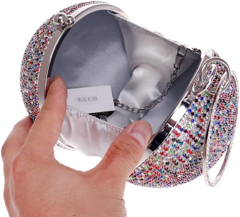 Ball Shape Clutch Purse Party Handbag Rhinestone Ring Handle Evening Bag - Image 2