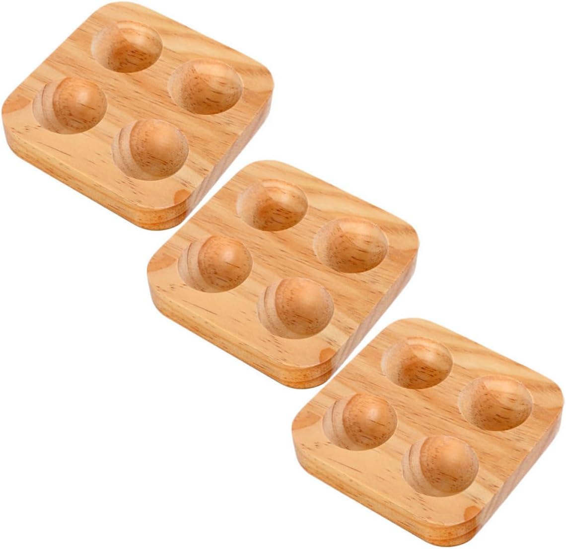 3pcs Wood Egg Tray 4-slot Double Row Organizer