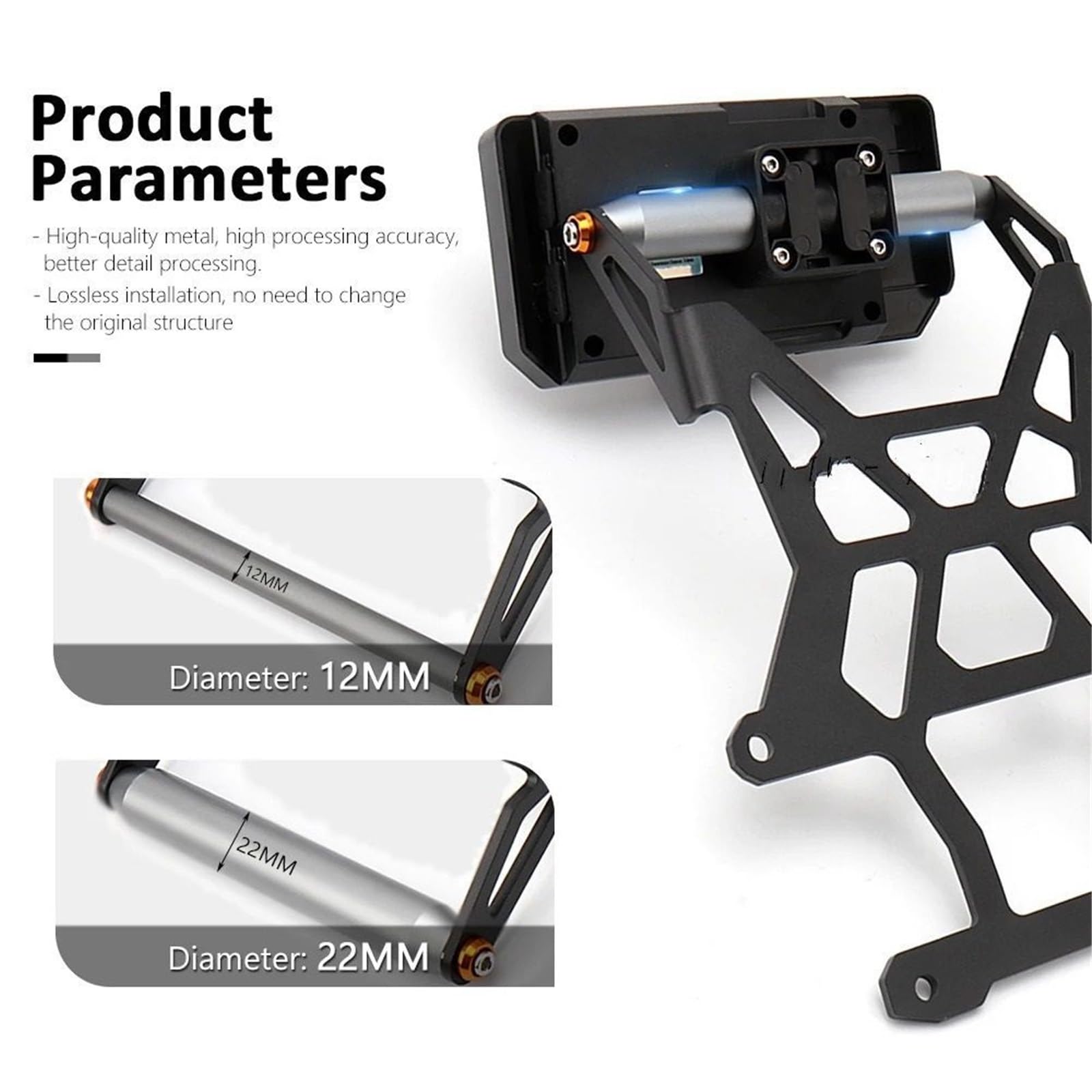 MKBHD Soporte de navegación GPS for Yamaha X-MAX Xmax 300 X-MAX300 XMAX300 2023 2024 2025, Placa de Soporte de navegación de 12MM y 22MM(12MM)