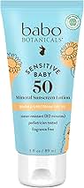 Babo Botanicals Sensitive Baby Mineral Sunscreen Lotion SPF50 - Natural Zinc Oxide - Face & Body - Fragrance-Free - Water-Resistant - EWG Verified - Vegan - Extra Sensitive Skin - For Babies & Kids