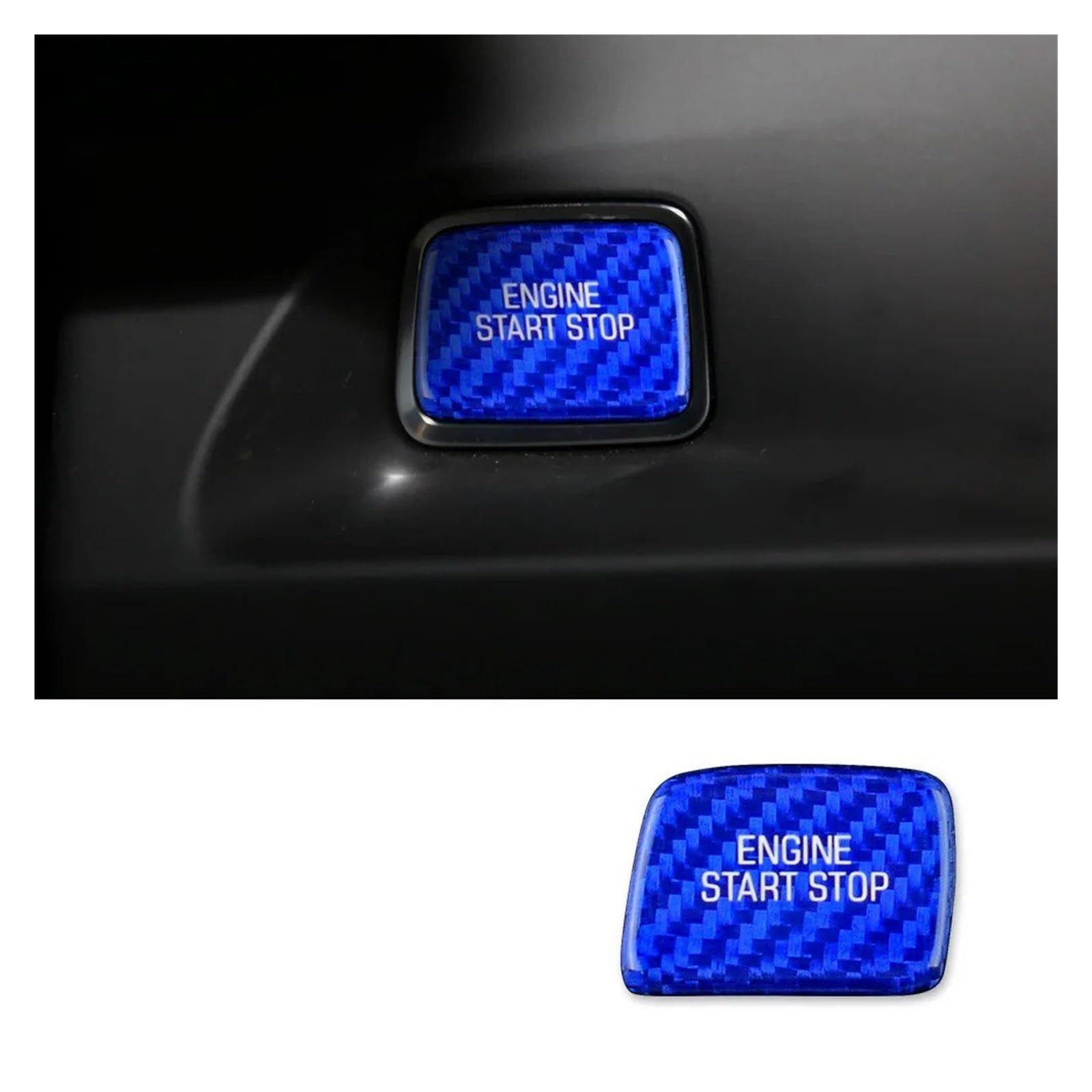 Car Accessory for Chevrolet for Corvette 2014-2019 for Camaro 2016-2020 Hard Carbon Fiber Ignition Engine Switch Button Sticker Interior Mouldings(B Blue)