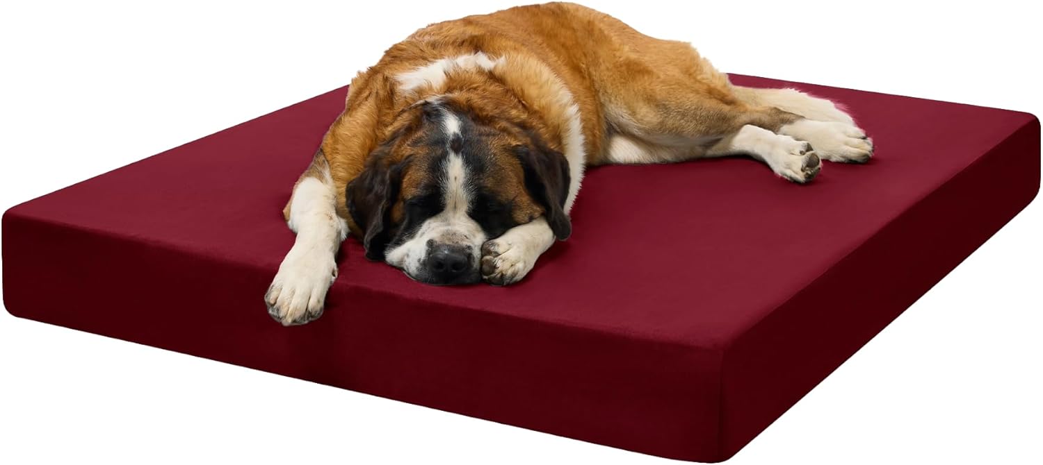 Barker Beds Giant Orthopedic Dog Bed - 7" Memory Foam Mattress - 100-300 lbs - Joint Pain & Arthritis Support - Vet Recommended, Washable Cover - Made in USA - 60"x48"x7" - Burgundy
