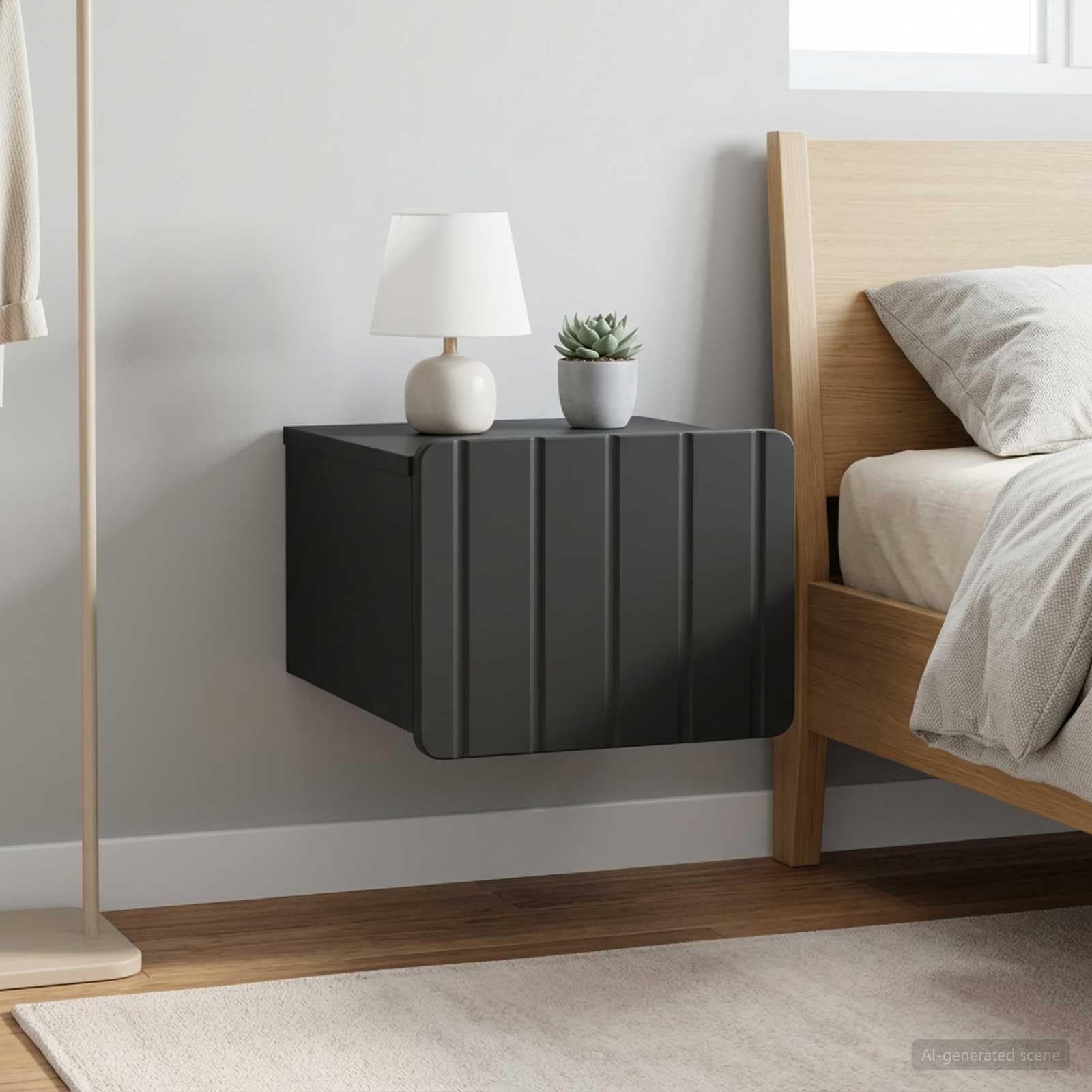 Mobiletto Da Notte A Muro 2 Pezzi Nero 33 x 34,5 x 24 cm | Legno Ingegnerizzato, 2 Cassetti, Montaggio A Parete, Stile Vintage, Per Camera Da Letto